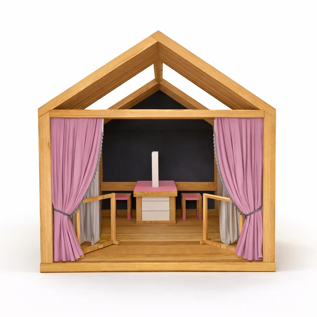 Domek XXL „Teatr” – drewniana scena i garderoba dla dzieci | MODULAKI
