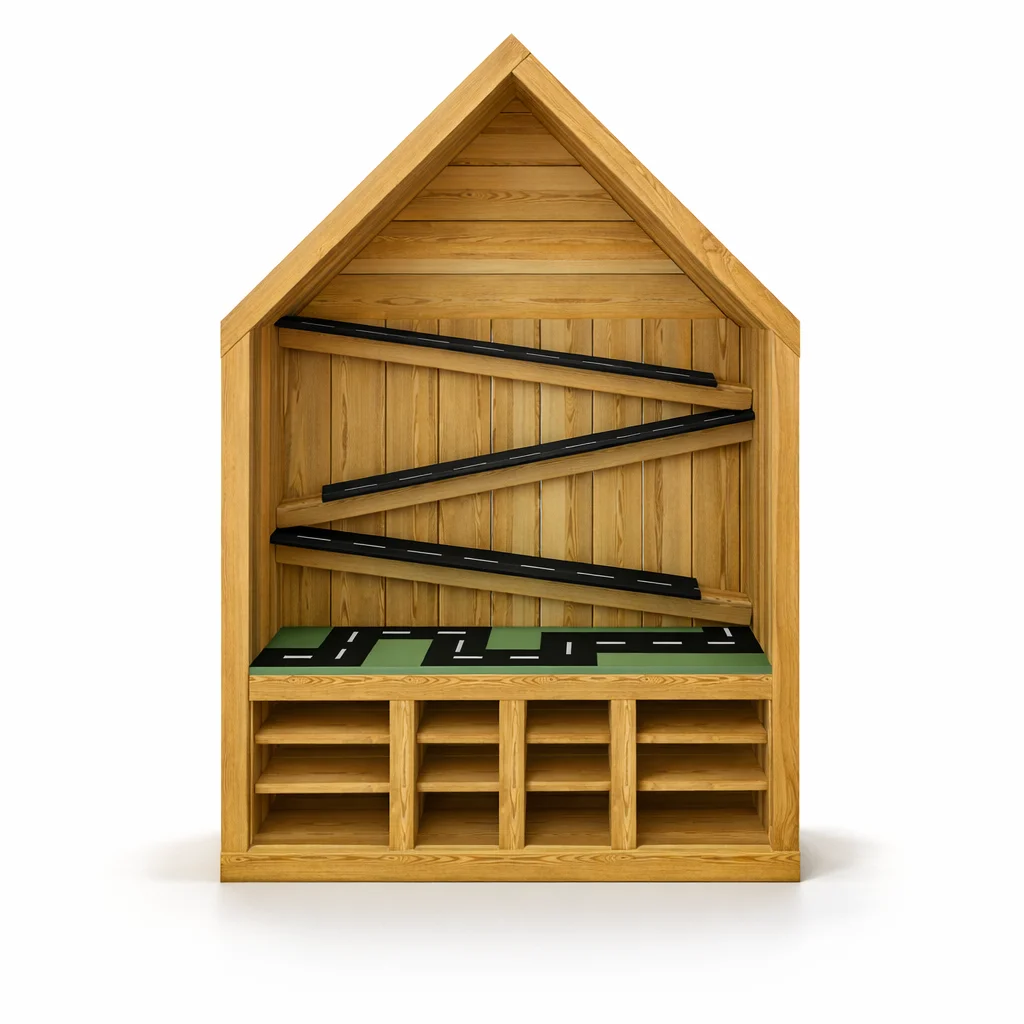 DREWNIANY MINI DOMEK TEMATYCZNY „MINI MECHANIK” MODUŁ ŚCIENNY 120x180x35cm - obrazek 3