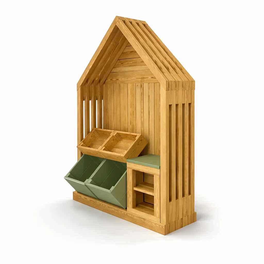 MINI DOMEK TEMATYCZNY „MINI SKLEP” – DREWNIANY MODUŁ ŚCIENNY 120×180×37 cm - obrazek 2